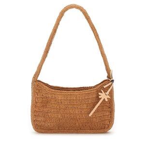 MANEBI Woven Straw Shoulder Bag with Palm Charm Women ORANGE Shoulder Bags